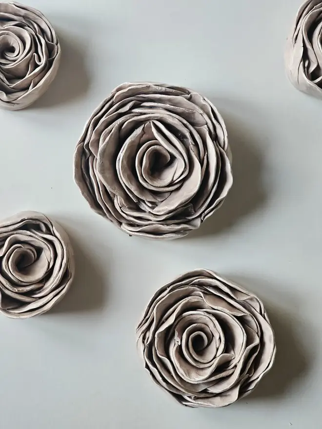 handmade taupe mink ceramic rose flower wall hanging decor sculpture art pottery glazed gift for her forever everlasting rose