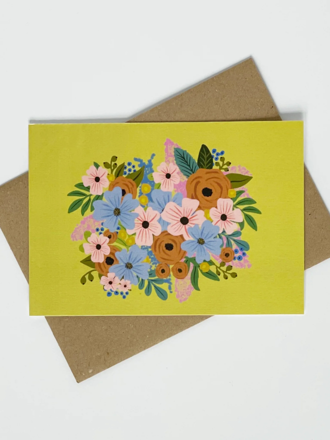 yellow colourful floral greeting card