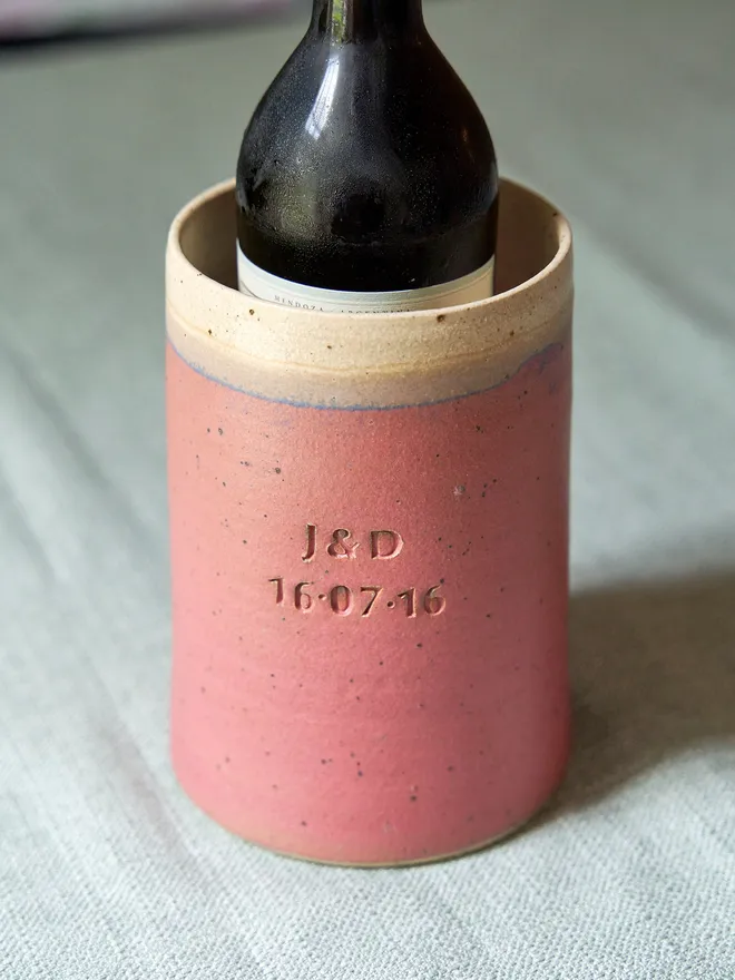 Personalised hand-stamped ceramic wine cooler