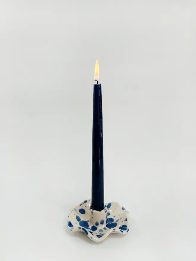 blue ceramic wavy candlestick holder