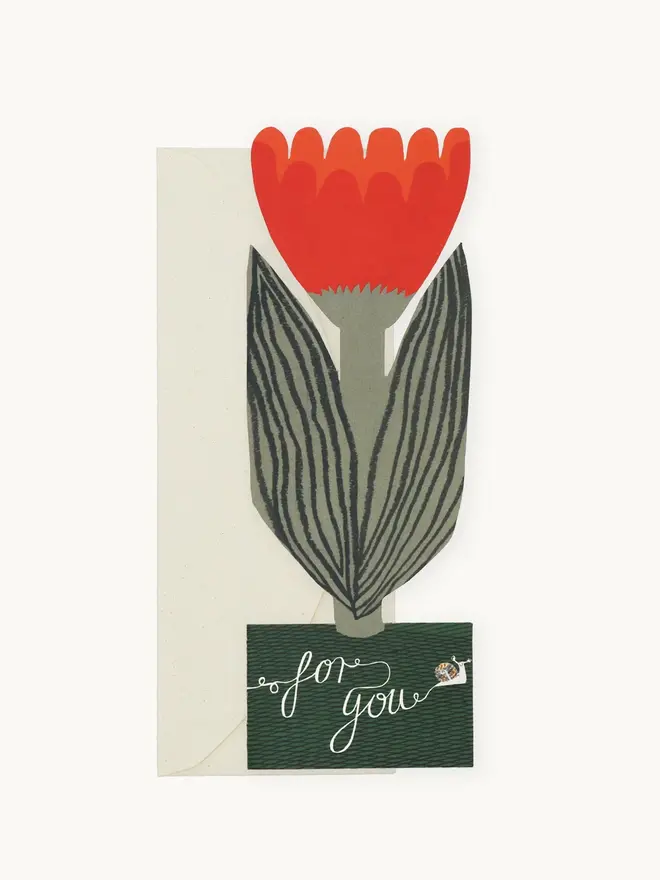 red tulip card with 'for you' text