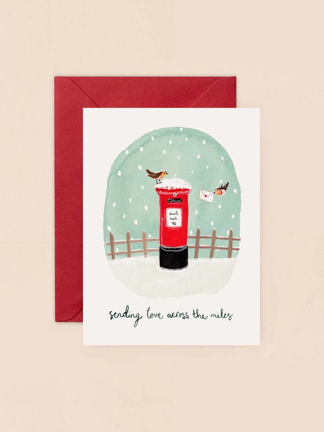 Postbox Sending Love Across The Miles Mini Christmas Card