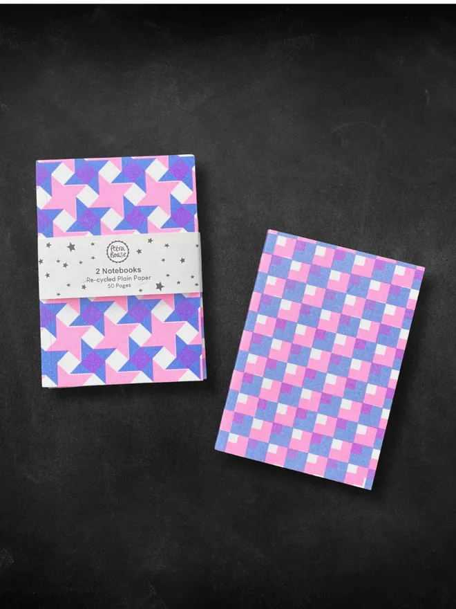 A6 Pocket Notebooks Plain Recycled Paper with risograph printed covers 