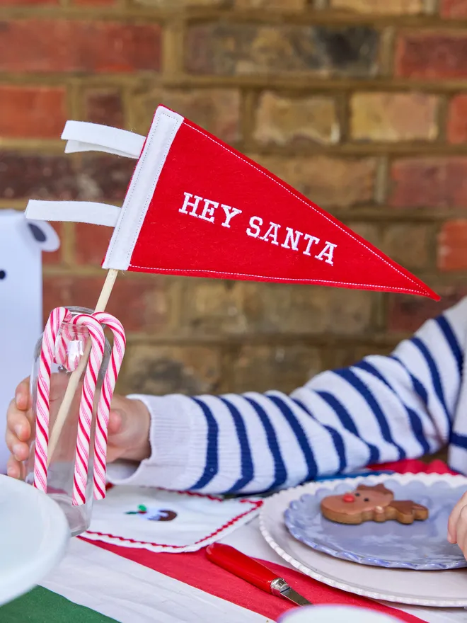 Hey santa red pennant flag