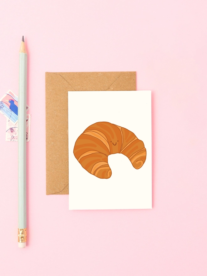 Cute mini croissant card, perfect for pastry lovers and little notes