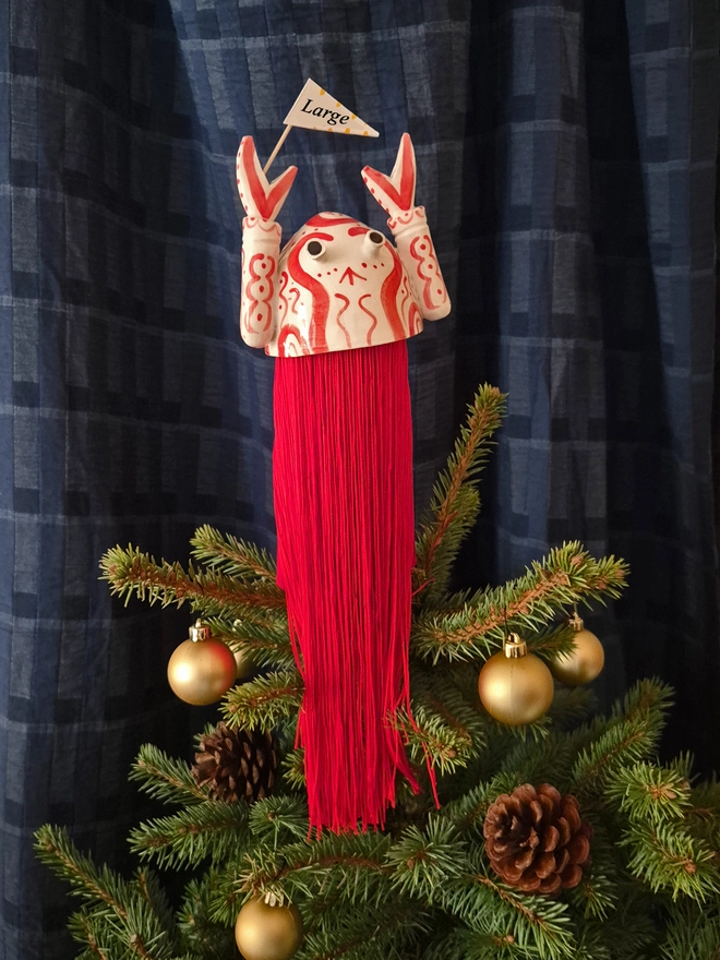 Lobster, Christmas, topper, tree, ceramic, lobster, red, decoration, fun, seaside, angle