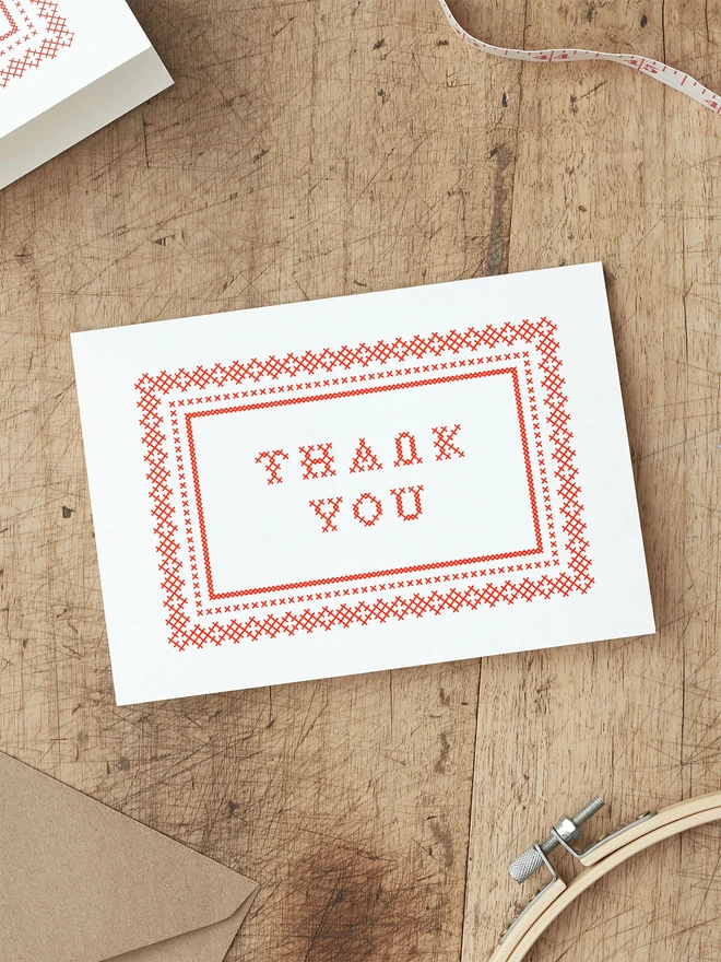 cross stitch thank you card CS-THANK-RD