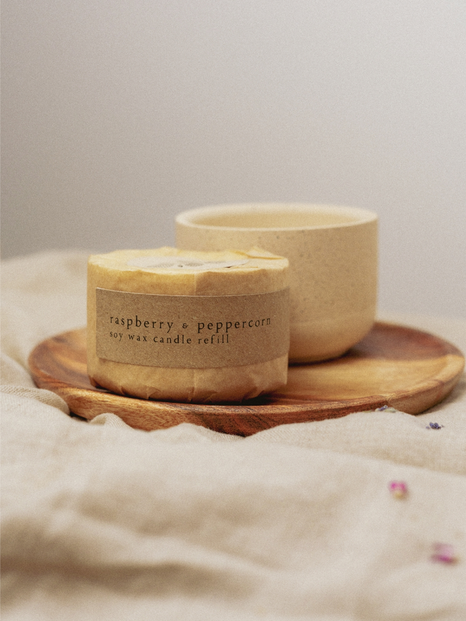 raspberry peppercorn refillable candle