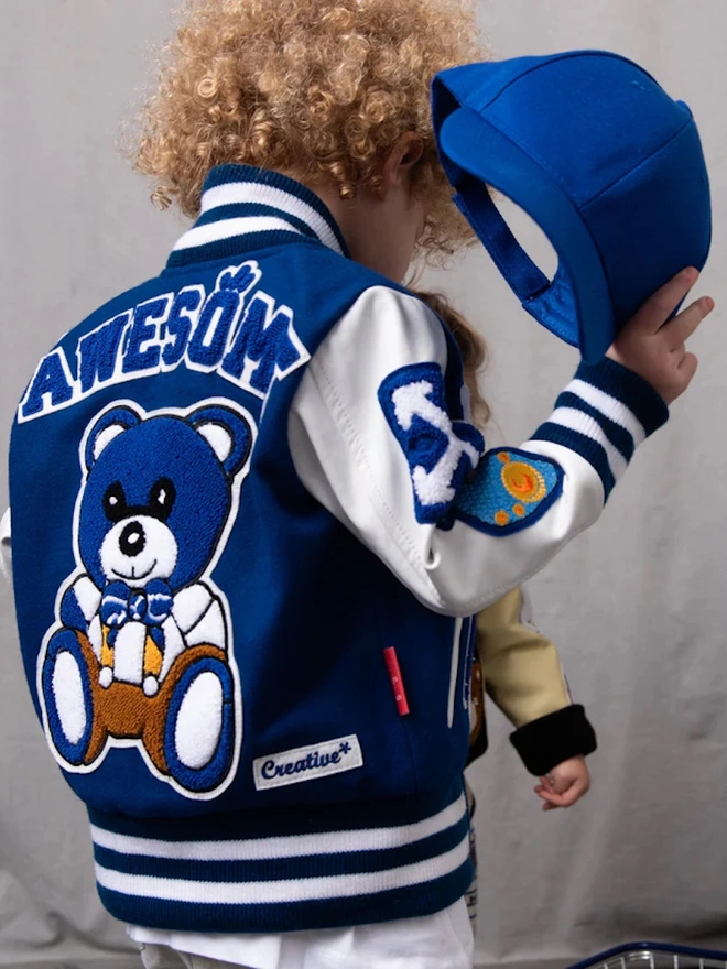 Awesome Letterman Blue Snap Front Jacket 