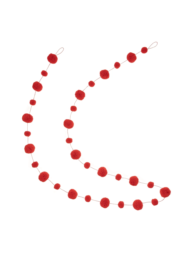 red christmas decoration yarn pom pom garland traditionally hand made 