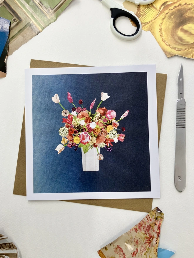 Bloom on Navy Greetings Card and envelope
