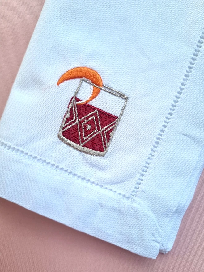 Embroidered Negroni Cocktail Napkin