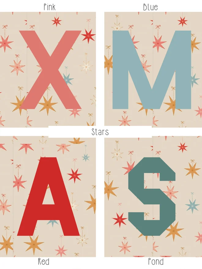 Cooper and Fred Personalised Stars Quilted Christmas Stocking with Blue Letter