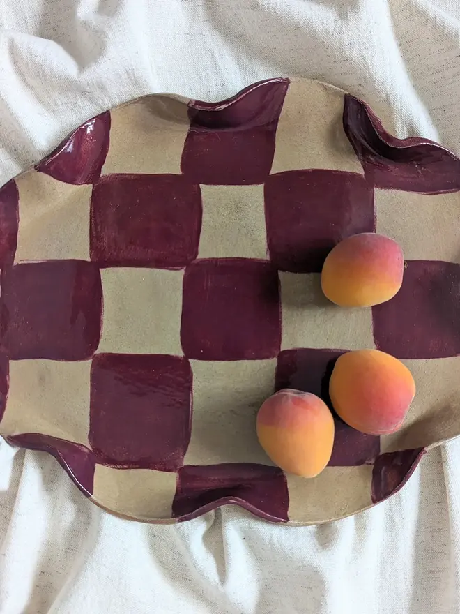 Burgundy Wavy Oval Check Serving Platter