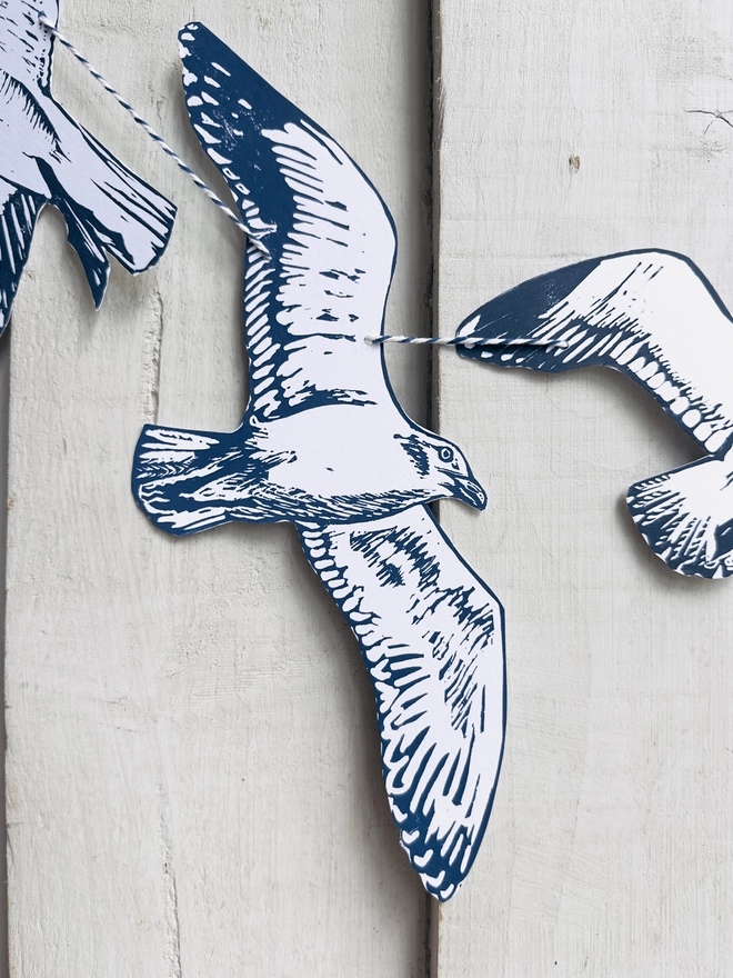 'Swooping Seagulls Of Joy' Hand Printed Bird Linocut Garland