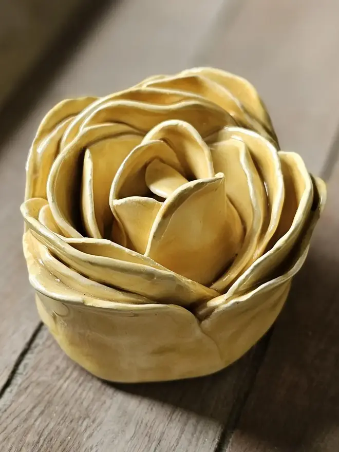 yellow ceramic peony flower rose pottery gift wall decor art 3d sculpture everlasting rose Mother’s Day 
