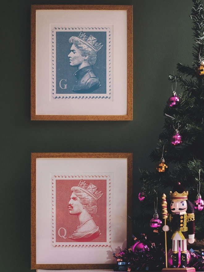 George and Freddie Mini Stamp Art Print - Christmas Gift