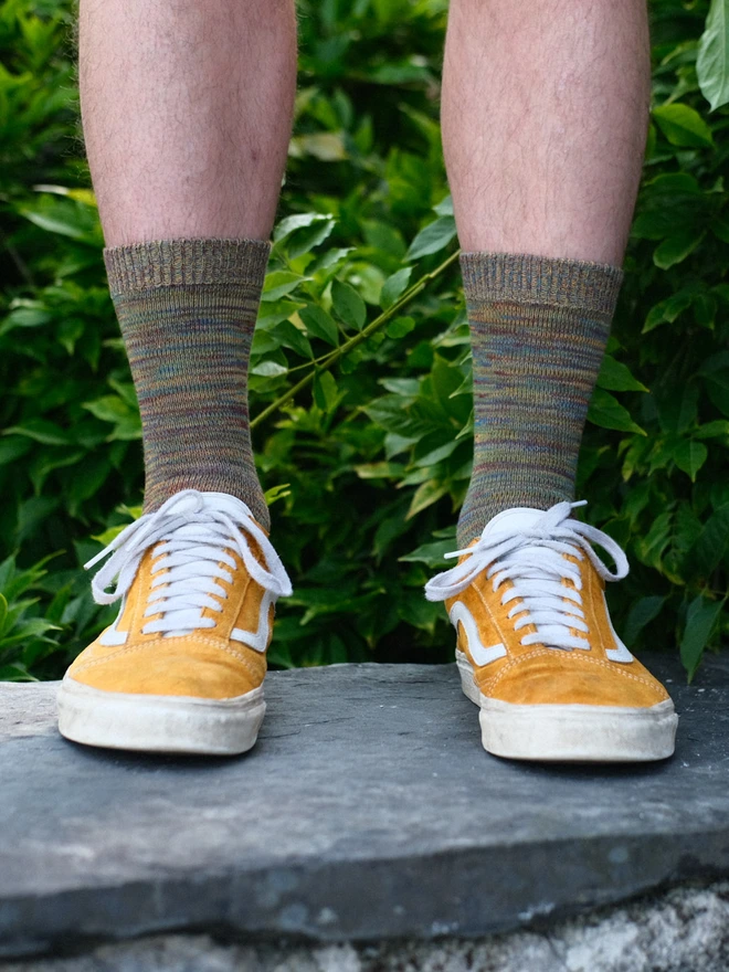 brown four colour yarn socks 