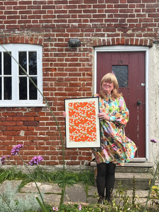 orange floral Giclee print