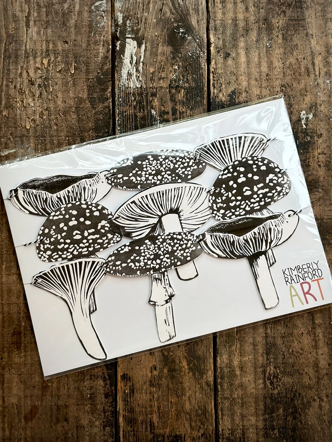 Enchanted Mushroom Garland Hand Printed Monochrome Bunting