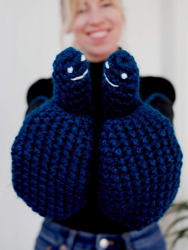 Teal Smiley Face Mittens For Adults