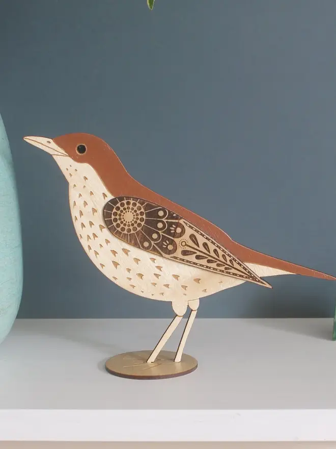 Standing Wooden Mistle Thrush