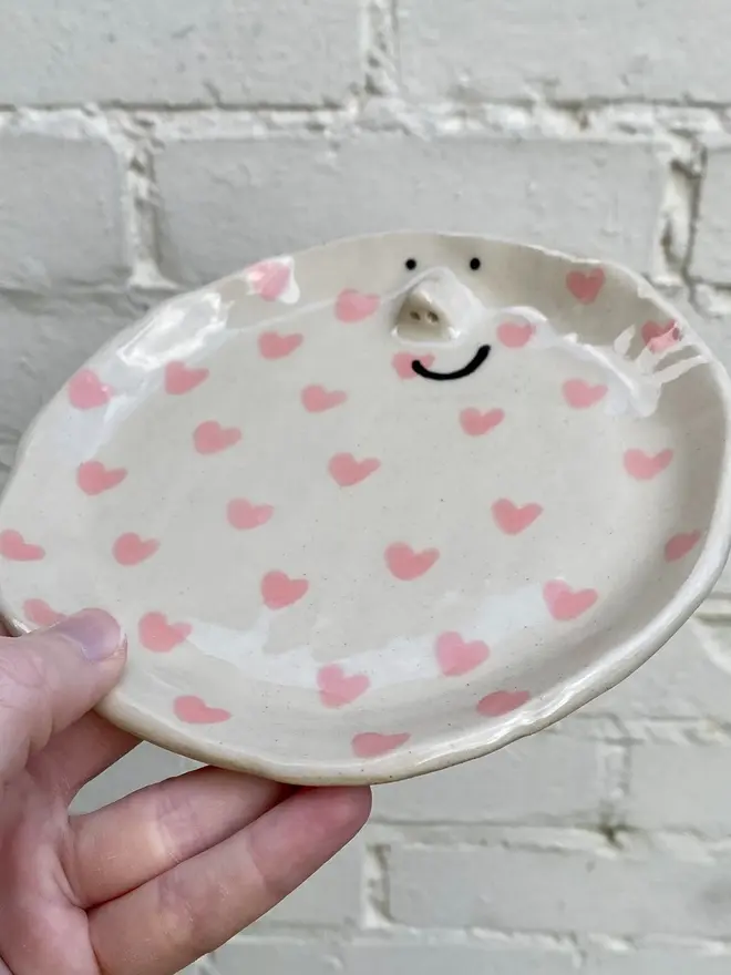 handmade ceramic smiley face love heart plate