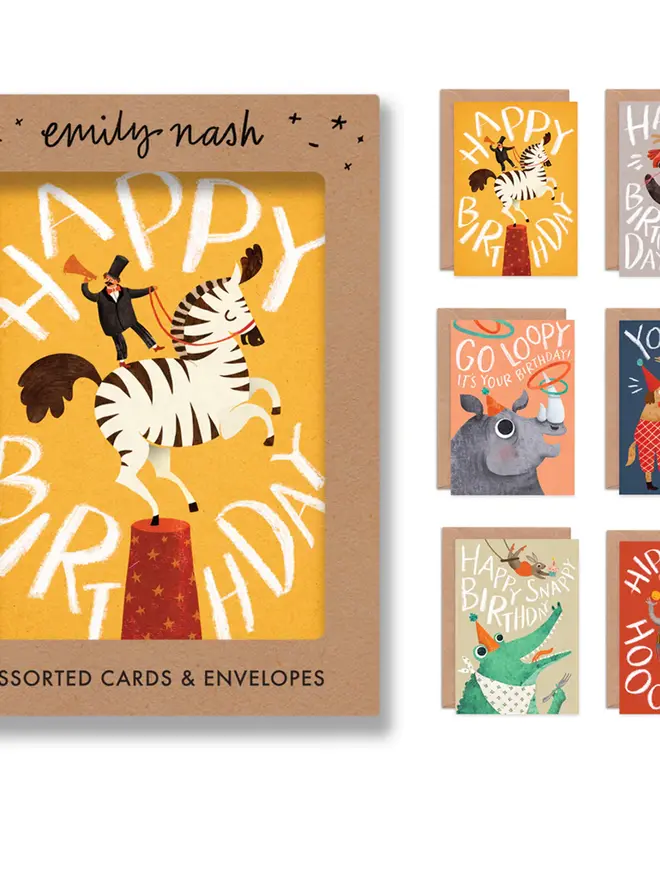 circus animals birthday cards pack of 6