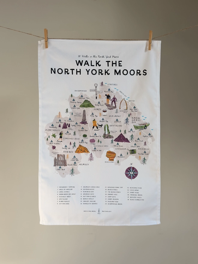 Walk the North York Moors Map Tea Towel 