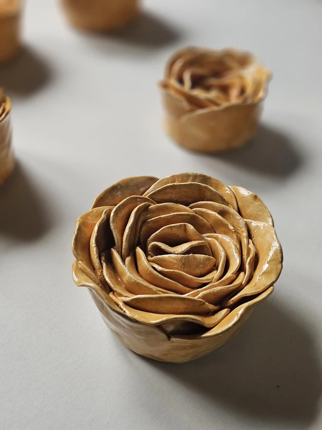 handmade yellow ceramic flower wall hanging decor sculpture art pottery glazed gift for her forever everlasting rose