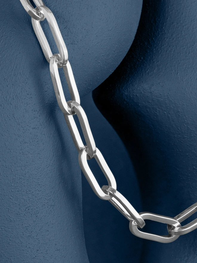 Silver Chunky Long Link Chain Necklace close up