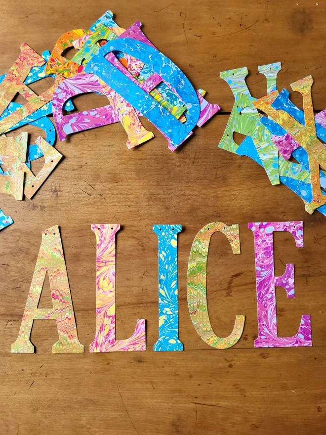 Hand-marbled name letters