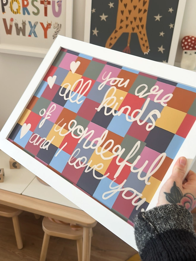 Kids Wall Art - checkerboard colourful print for kids room or baby nursery - show your little one how much you love them