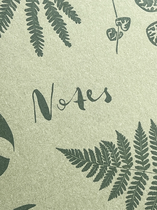 Close up of the Foliage notebook showing the word 'Notes'