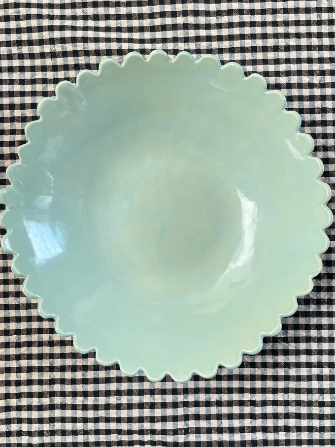 Turquoise scalloped edge salad bowl  top down layout