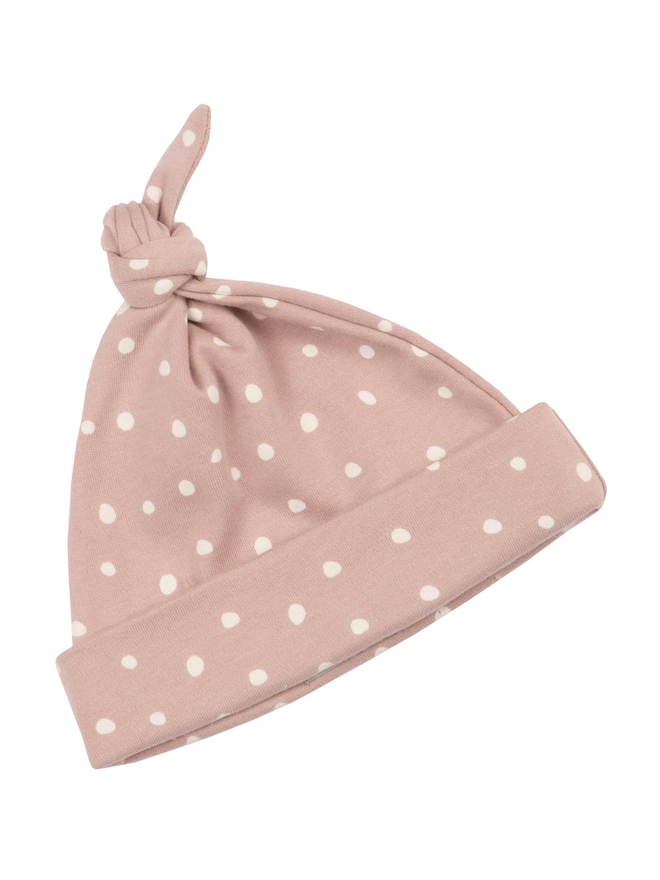 pink spot print baby hat