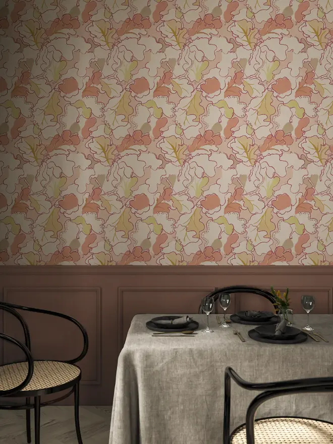 Adagio Wallpaper, a living room with a colourful wallpaper. 