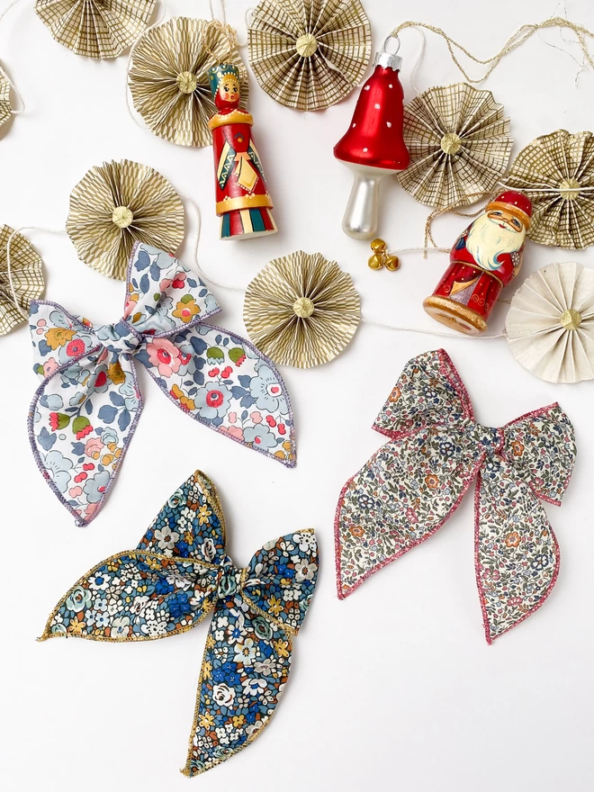 christmas decorations and lovely liberty bows