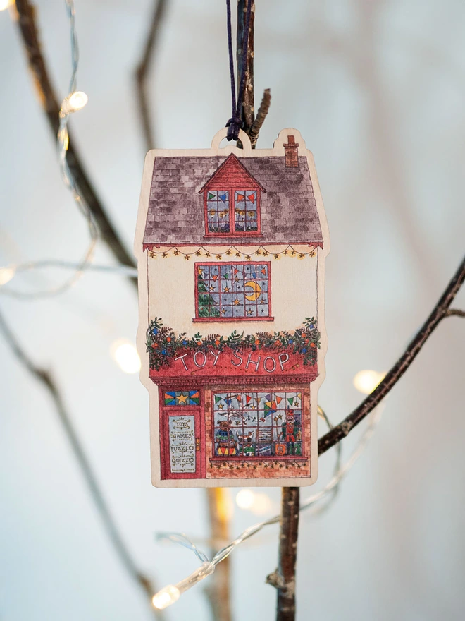 Toyshop Shopfront Wooden Christmas Hanging Decoration