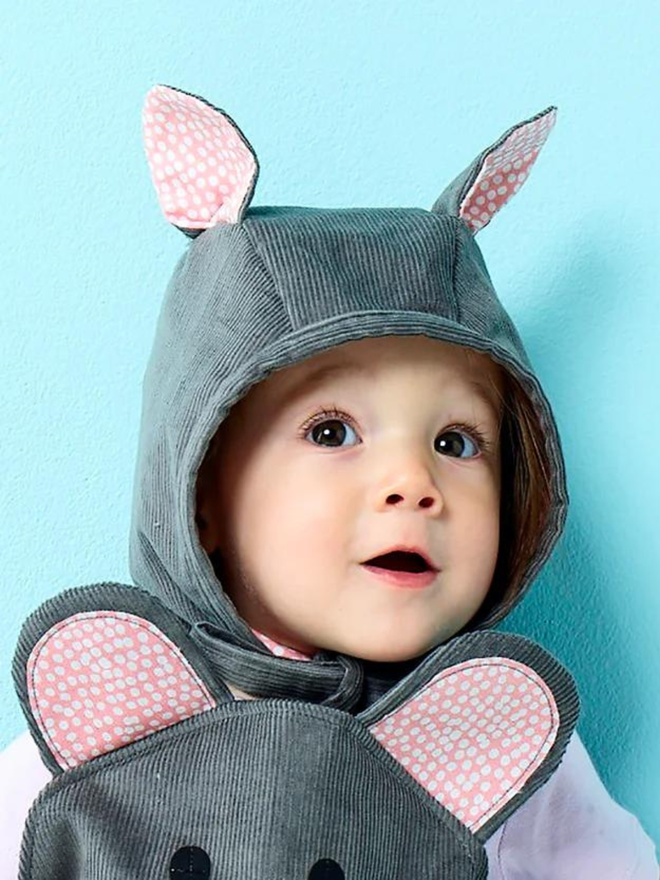 baby mouse romper with bonnet close up