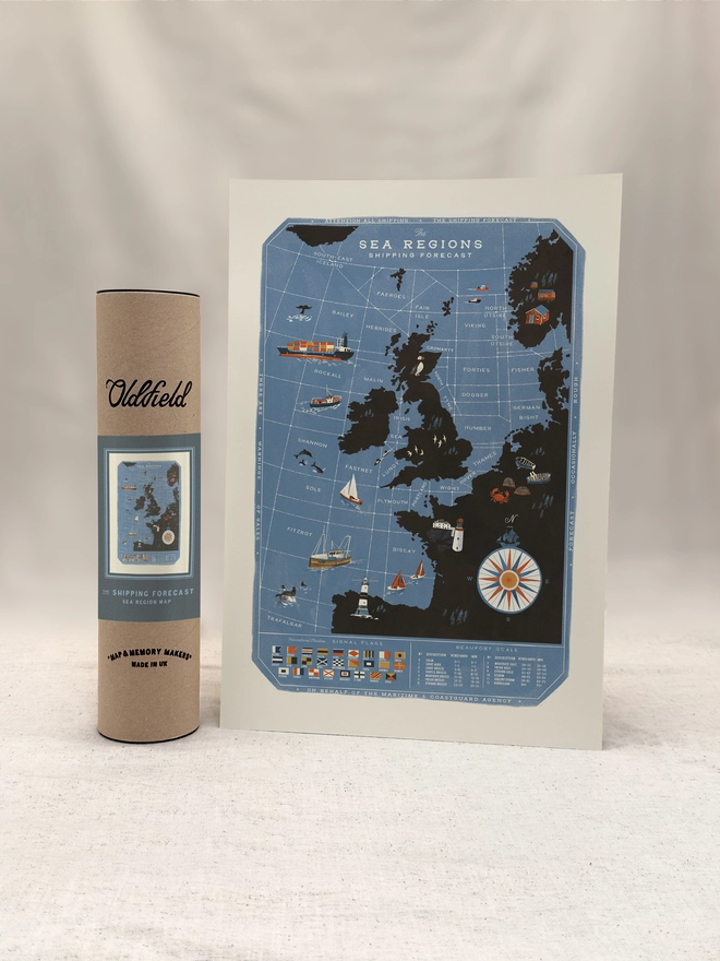 Sea Regions of the United Kingdom Map Print with tube packaging
