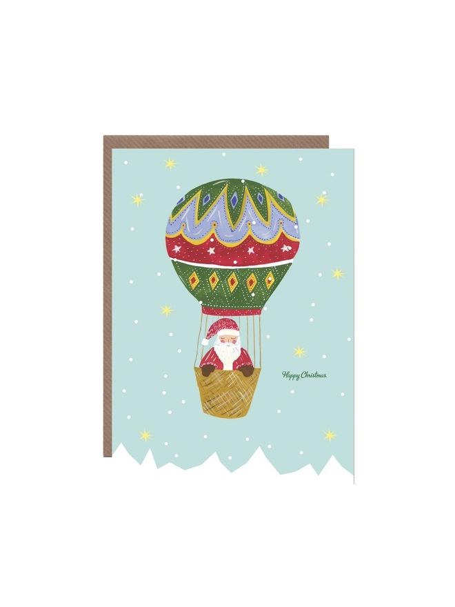 'Happy Christmas', Santa Hot Air Ballon Christmas Card