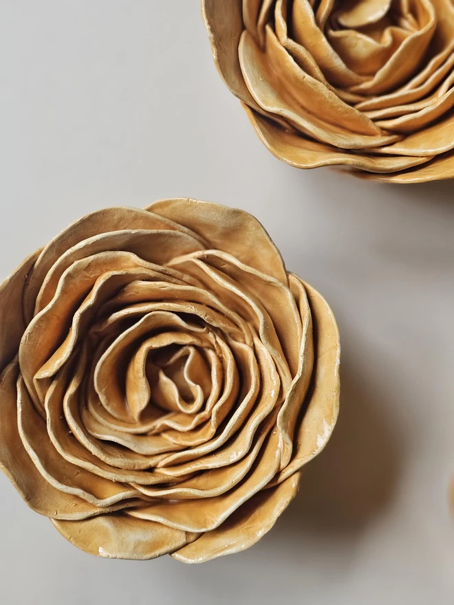 handmade yellow ceramic flower wall hanging decor sculpture art pottery glazed gift for her forever everlasting rose