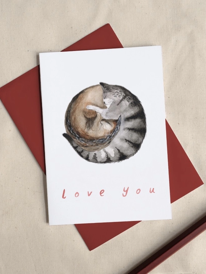 Love You – Cuddling Cats Greetings Card