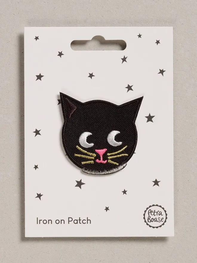 Cat embroidered iron on fabric patch