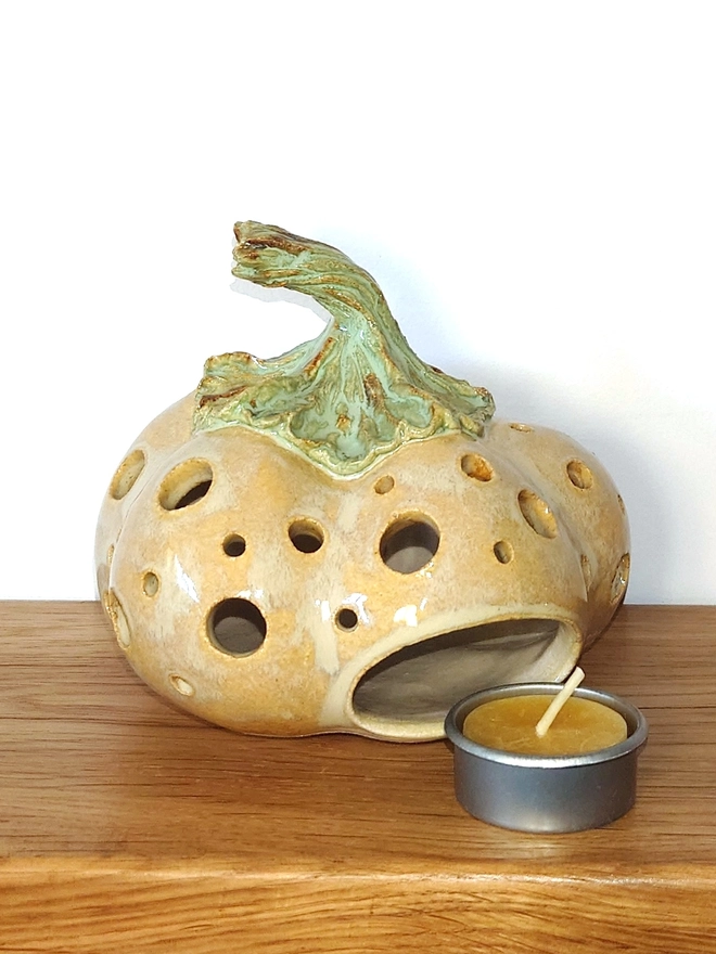 Yellow pumpkin tea light candle lantern