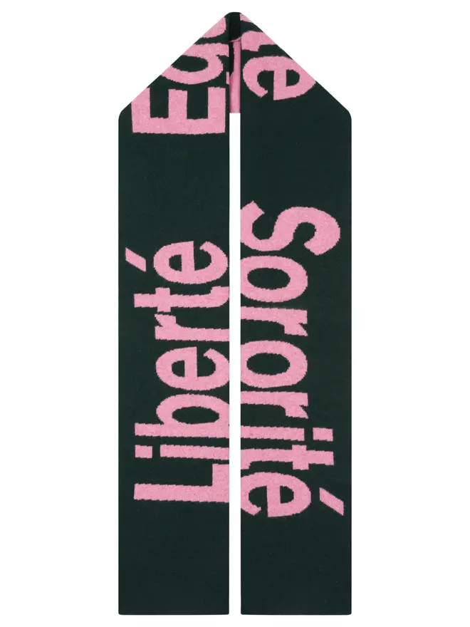 Forest green & french rose Liberté Egalité Sororité scarf