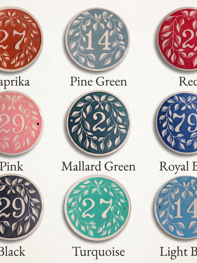Colourways for Small Circular Door Numbers