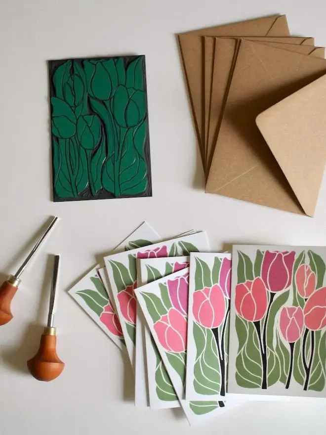 pink tulip notecard set