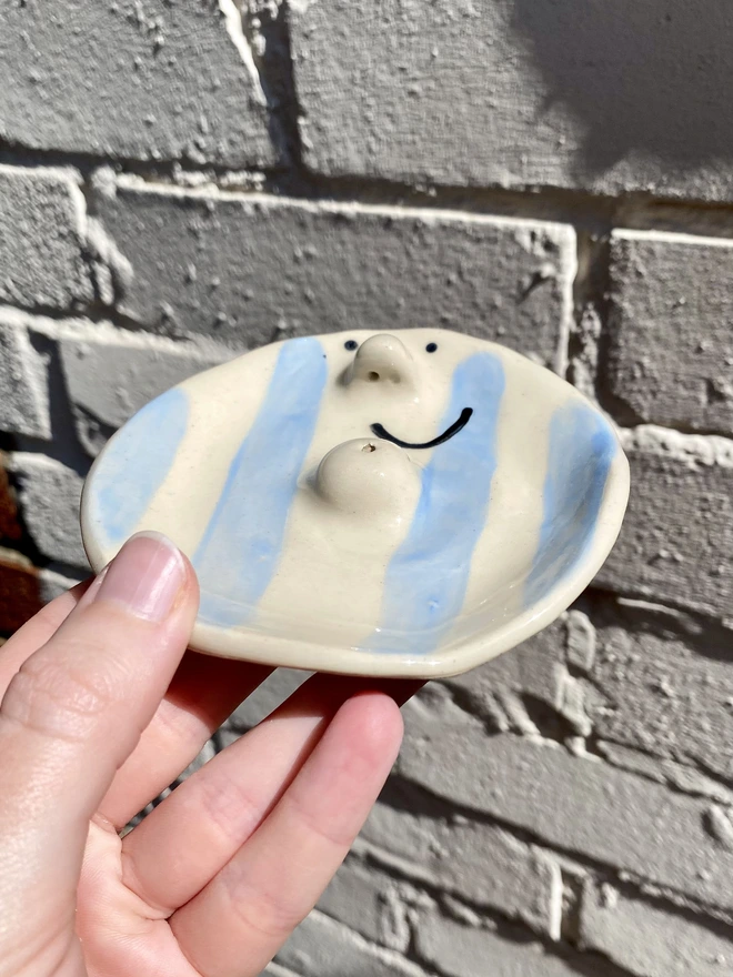 blue stripe incense dish